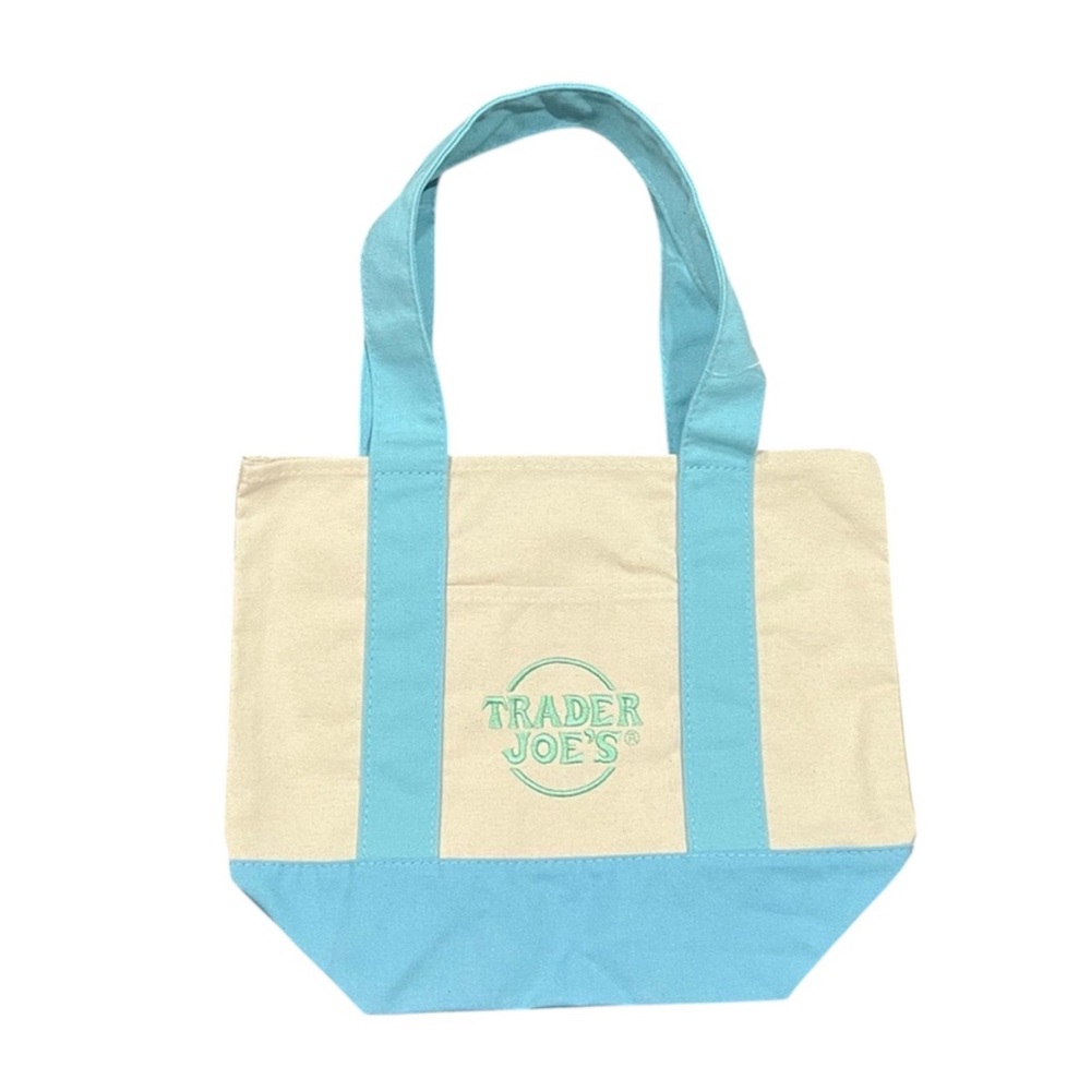 Trader Joe’s White and Baby Blue Mini Canvas Tote Bag